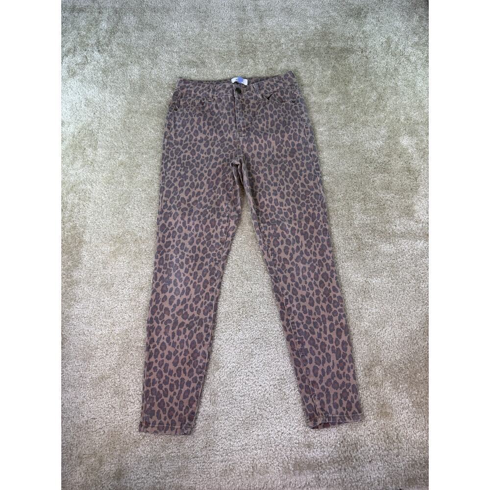 Jolt Women's Denim Leopard Print Pants Size 3 Skinny Leg Jeans Ankle C456